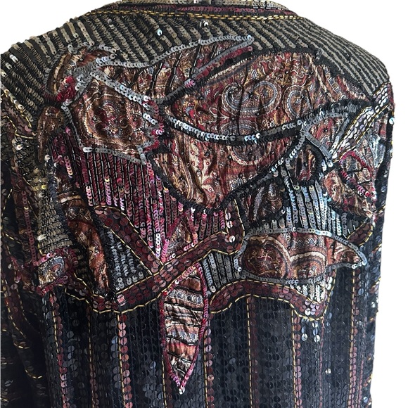 JUDITH ANN CREATIONS INC WOMENS SEQUIN TOP VINTAGE 100% SILK SZ M - Picture 5 of 16